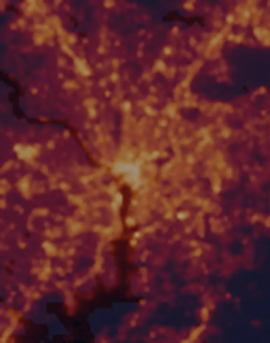 NASA satellite night-lights map of District of Columbia with every place marked