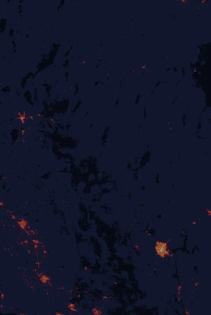 NASA satellite night-lights map of Nevada with every place marked