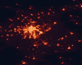 Satellite night-light map of the 50 km around Alcalá de Guadaira, with Sevilla, Dos Hermanas and Utrera marked