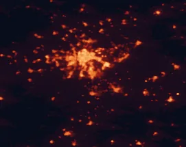 Satellite night-light map of the 50 km around Dos Hermanas, with Sevilla, Alcalá de Guadaira and Utrera marked