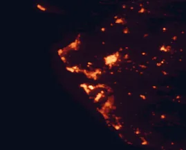 Satellite night-light map of the 50 km around El Puerto de Santa María, with Jerez de la Frontera, Cadiz and San Fernando marked