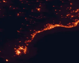 Satellite night-light map of the 50 km around Estepona, with Marbella, Algeciras and La Línea de la Concepción marked