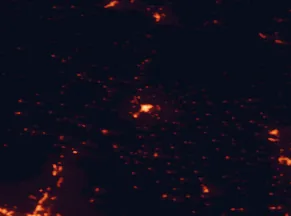 Satellite night-light map of the 50 km around Huesca, with Barbastro, Zuera and Sariñena marked