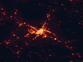 Satellite night-light map of the 50 km around Zaragoza, with Utebo, Alagón and Zuera marked