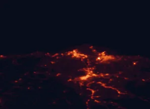 Satellite night-light map of the 50 km around Avilés, with Gijón, Oviedo and Mieres marked