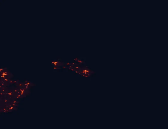 Satellite night-light map of the 100 km around S'Albufera des Grau Natural Park, with Maó, Ciutadella and Manacor marked