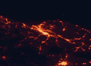 Satellite night-light map of the 50 km around Bilbao, with Barakaldo, Gasteiz / Vitoria and Getxo marked