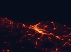 Satellite night-light map of the 50 km around Getxo, with Bilbao, Barakaldo and Santutxu marked
