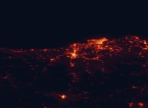 Satellite night-light map of the 50 km around Torrelavega, with Santander, Camargo and El Astillero marked