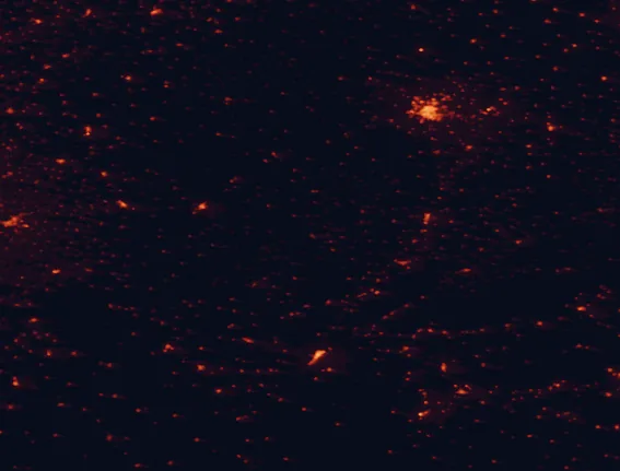 Satellite night-light map of the 100 km around Las Batuecas-Sierra de Francia Natural Park, with Salamanca, Plasencia and Béjar marked