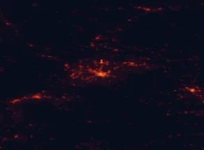 Satellite night-light map of the 50 km around Ponferrada, with Bembibre, O Barco de Valdeorras and Cacabelos marked