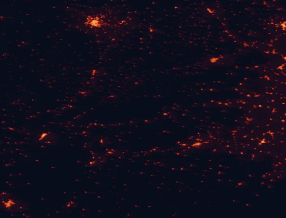 Satellite night-light map of the 100 km around the Sierra de Gredos, with Salamanca, Talavera de la Reina and Ávila marked