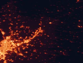 Satellite night-light map of the 50 km around Guadalajara, with Madrid, Alcalá de Henares and Ciudad Lineal marked