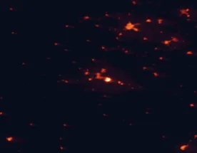 Satellite night-light map of the 50 km around Puertollano, with Ciudad Real, Almodóvar del Campo and Argamasilla de Calatrava marked
