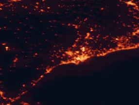 Satellite night-light map of the 50 km around Reus, with Tarragona, Cambrils and Salou marked