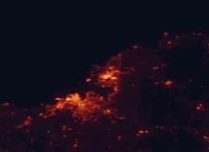Satellite night-light map of the 50 km around Ferrol, with A Coruña, Oleiros and Culleredo marked