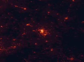 Satellite night-light map of the 50 km around Ourense, with O Carballiño, Monforte de Lemos and Lalín marked