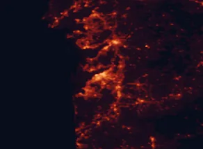 Satellite night-light map of the 50 km around Vigo, with Pontevedra, Cangas do Morrazo and Redondela marked