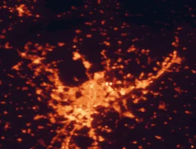 Satellite night-light map of the 50 km around Alcobendas, with Madrid, Ciudad Lineal and Chamartín marked