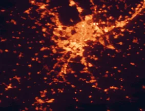 Satellite night-light map of the 50 km around Parla, with Madrid, Fuenlabrada and Getafe marked