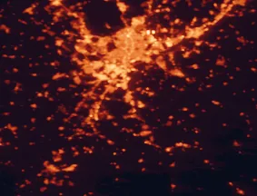 Satellite night-light map of the 50 km around Valdemoro, with Madrid, Getafe and Fuenlabrada marked