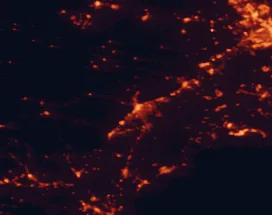 Satellite night-light map of the 50 km around Lorca, with Totana, Molina de Segura and Águilas marked