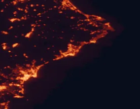 Satellite night-light map of the 50 km around Benidorm, with Alicante, Villajoyosa and l'Alfàs del Pi marked