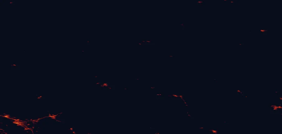 Satellite night-light map of the 100 km around Fulufjället National Park, with Hamar and Elverum marked