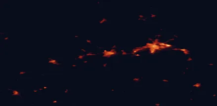 Satellite night-light map of the 50 km around Sandviken, with Gävle, Valbo and Hofors marked