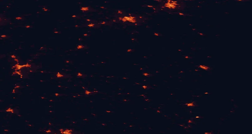 Satellite night-light map of the 100 km around Norra Kvill National Park, with Linköping, Jönköping and Norrköping marked