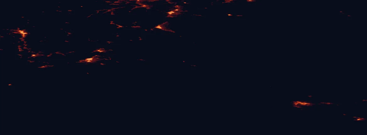 Satellite night-light map of the 100 km around Abisko National Park, with Narvik, Harstad and Kiruna marked