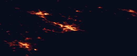 Satellite night-light map of the 50 km around Luleå, with Piteå, Boden and Gammelstad marked