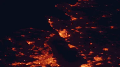 Satellite night-light map of the 50 km around Helsingborg, with Copenhagen, Helsingør and Frederiksberg marked