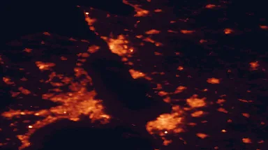Satellite night-light map of the 50 km around Landskrona, with Copenhagen, Malmö and Helsingborg marked