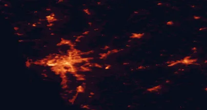Satellite night-light map of the 50 km around Lerum, with Gothenburg, Mölndal and Borås marked