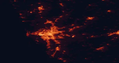 Satellite night-light map of the 50 km around Partille, with Gothenburg, Mölndal and Lerum marked