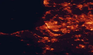 Satellite night-light map of the 50 km around Birkenhead, with St Helens, Preston and Warrington marked