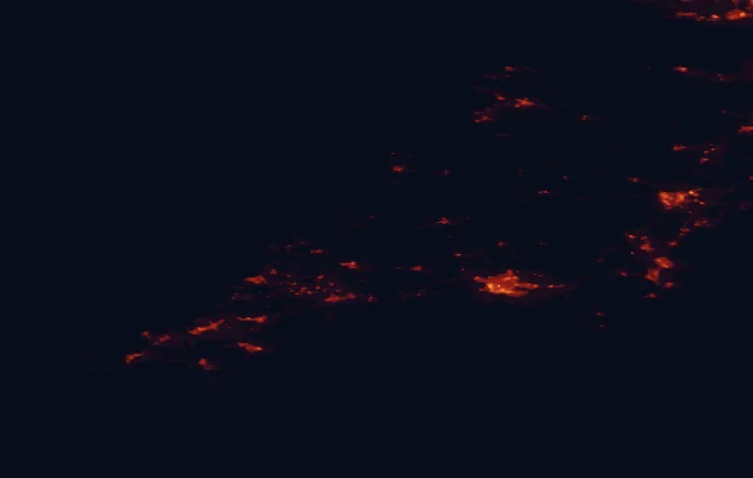 Satellite night-light map of the 100 km around Bodmin Moor, with Plymouth, Exeter and Paignton marked