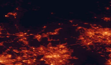 Satellite night-light map of the 50 km around Burnley, with Manchester, Leeds and Bradford marked