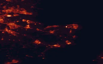 Satellite night-light map of the 50 km around Canterbury, with Southend-on-Sea, Saint Peters and Basildon marked