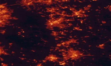 Satellite night-light map of the 50 km around Chesterfield, with Sheffield, Nottingham and Mansfield marked