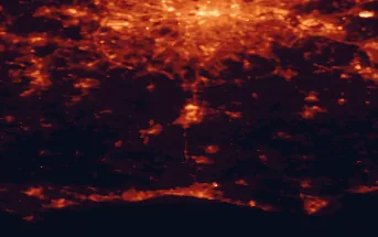Satellite night-light map of the 50 km around Crawley, with London, Brighton and Islington marked