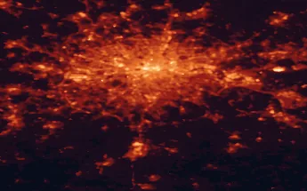 Satellite night-light map of the 50 km around Croydon, with London, Islington and City of Westminster marked