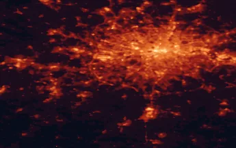 Satellite night-light map of the 50 km around Esher, with London, Islington and Sutton marked