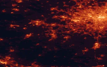 Satellite night-light map of the 50 km around Farnborough, with London, Reading and Islington marked