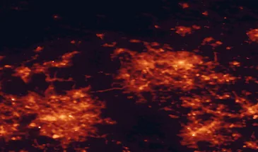Satellite night-light map of the 50 km around Halifax, with Bradford, Leeds and Manchester marked