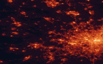 Satellite night-light map of the 50 km around High Wycombe, with London, Reading and Slough marked