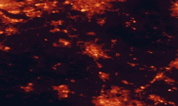 Satellite night-light map of the 50 km around Newcastle under Lyme, with Wolverhampton, Telford and Walsall marked