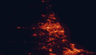 Satellite night-light map of the 50 km around Newcastle upon Tyne, with Sunderland, South Shields and Washington marked