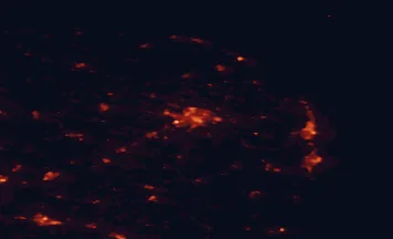 Satellite night-light map of the 50 km around Norwich, with Great Yarmouth, Lowestoft and Bowthorpe marked